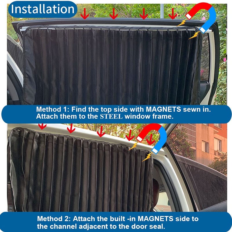 Ovege Car Side Window Sun Shade Car Curtain Pleated Silky Suction Magnetic (Black-Opaque, Front Seat 2pcs) - Image 5